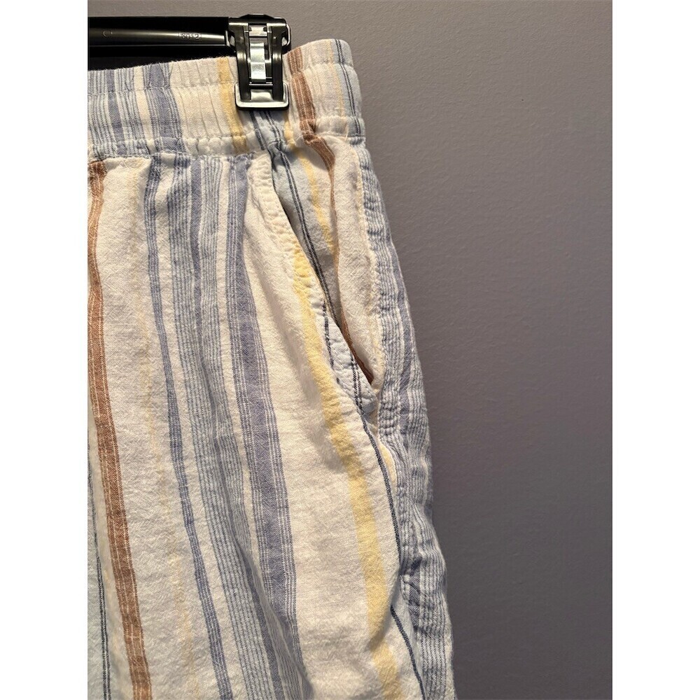 Lucky Brand Sleep Shorts Womens Size S Cream Tan Blue Striped Drawstring - Picture 4 of 10